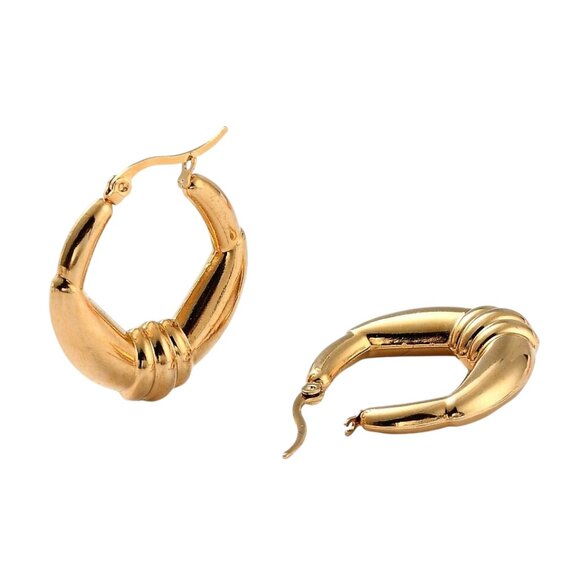 1 3/8 Inch 34mm Hoop Gold Tone Pierced Post Earrings - Picture 2 of 5